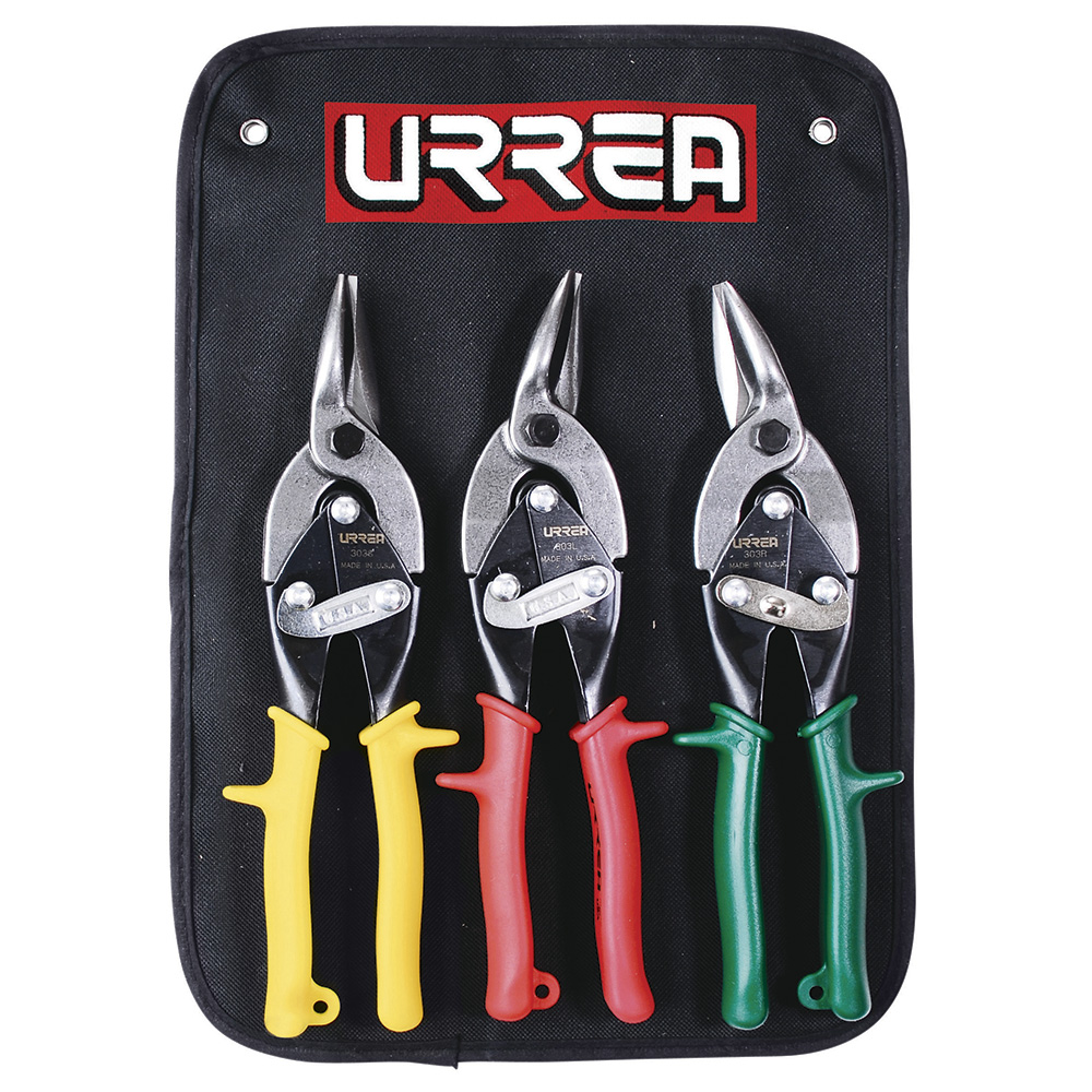 Juego de 3 tijeras con mango rubber grip para hojalatero tipo aviación, Urrea
