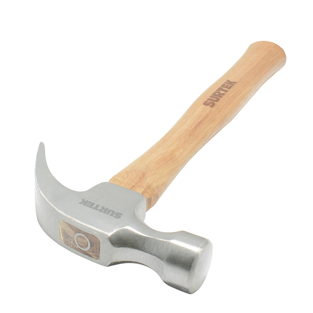 Martillo de uña curva pulido con mango de madera de 11", 8 oz, Surtek