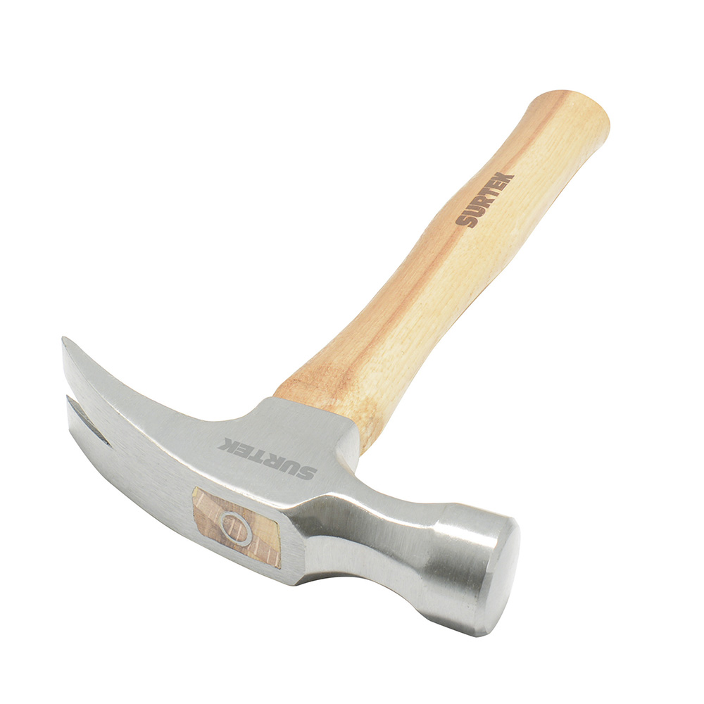 Martillo de uña recta pulido con mango de madera de 14", 16 oz, Surtek