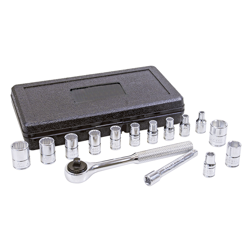 Juego de dados y accesorios cuadro de 1/4" combinado, 15 piezas, Urrea