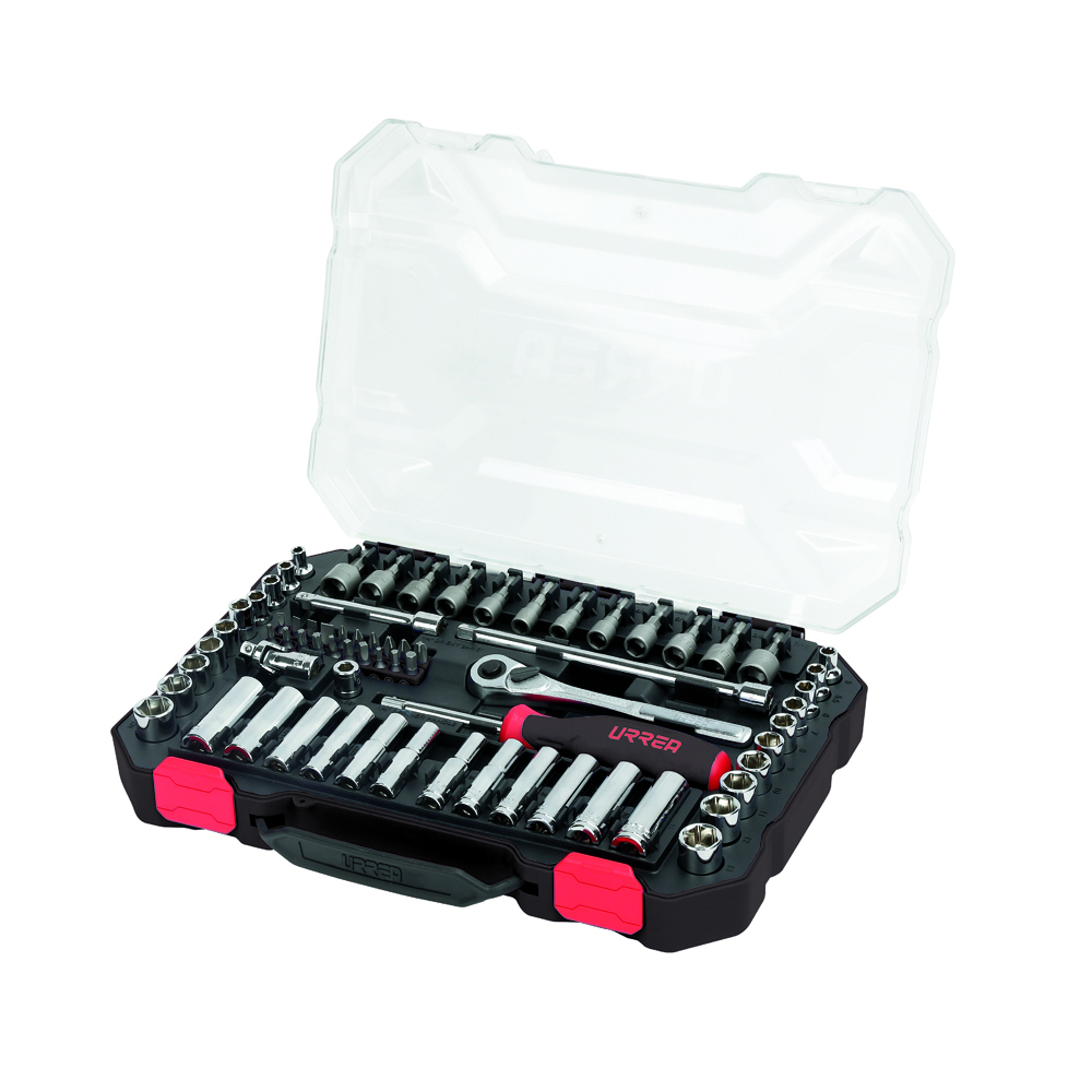 Juego de dados y accesorios cuadro de 1/4" combinado, 70 piezas, Urrea