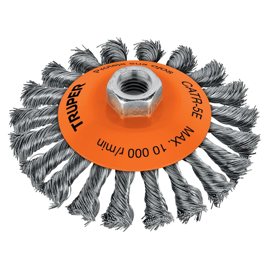 14191 / Carda tipo cónico 5' alambre trenzado, eje 5/8'-11, Truper