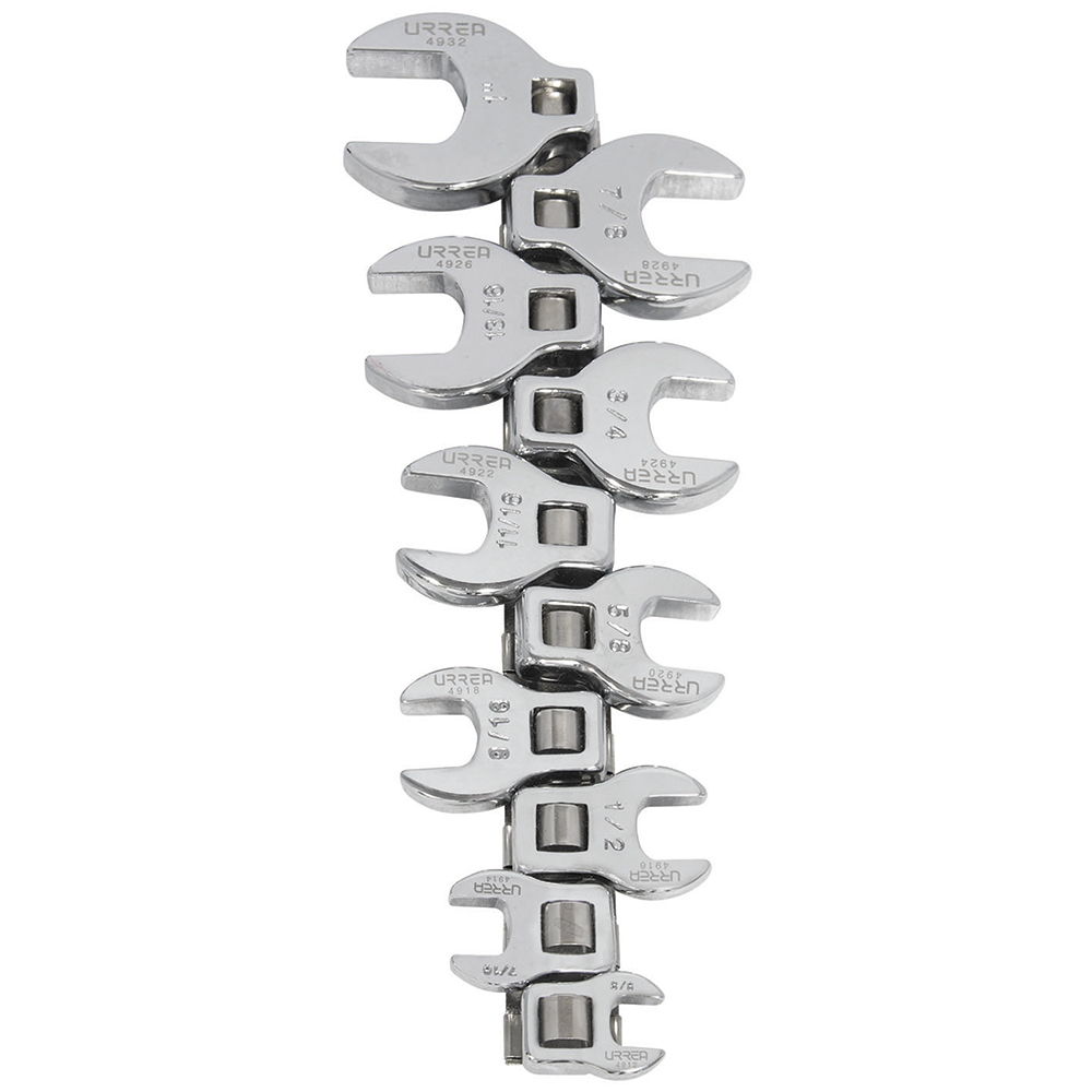 Juego de 10 llaves pata de cuervo en pulgadas cuadro de 3/8", Urrea
