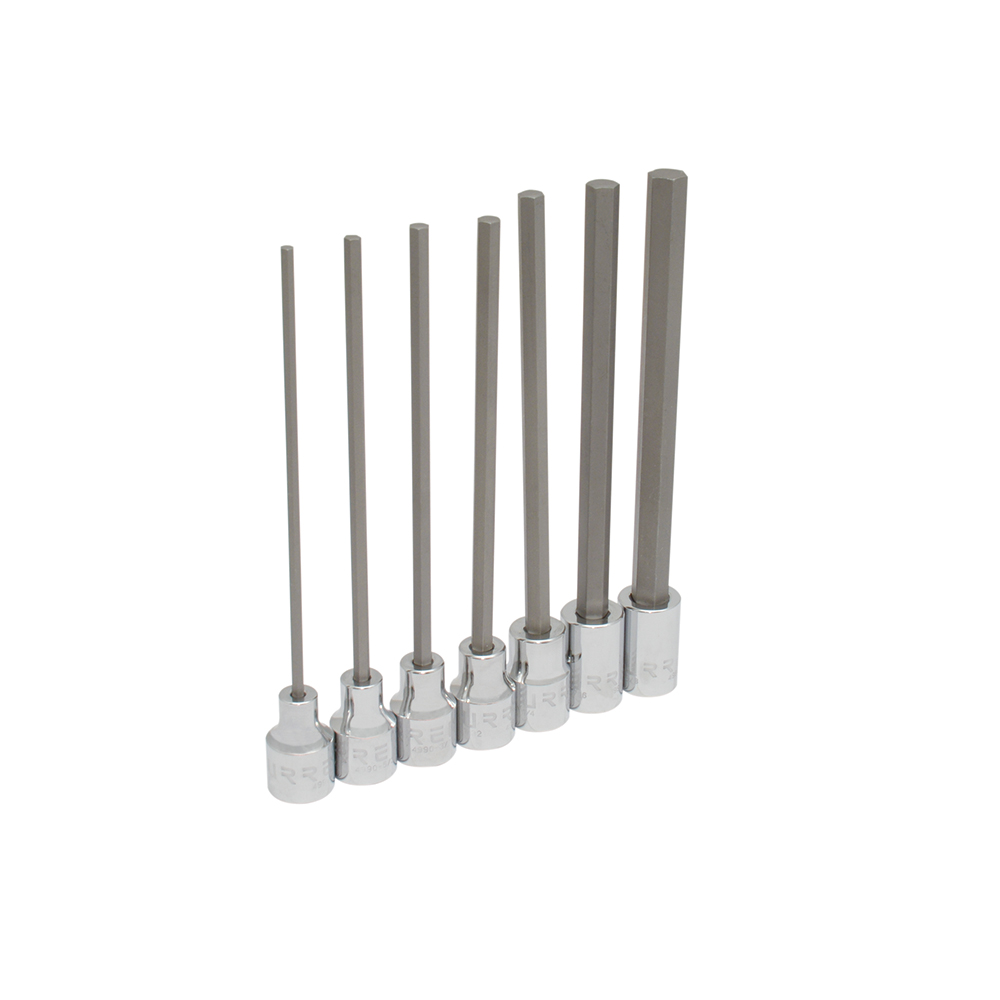 Juego de 7 dados con punta hexagonal extra larga en pulgadas cuadro de 3/8", 6 puntas, Urrea