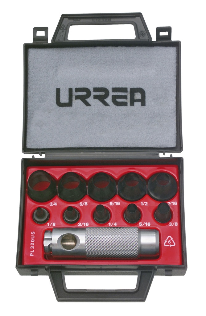 Juego de sacabocados de 1/8" a 3/4", 11 piezas, Urrea