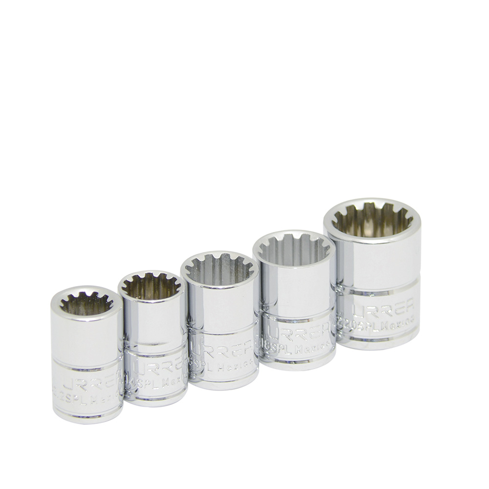 Juego de 5 dados Spline cuadro de 3/8", en riel, Urrea