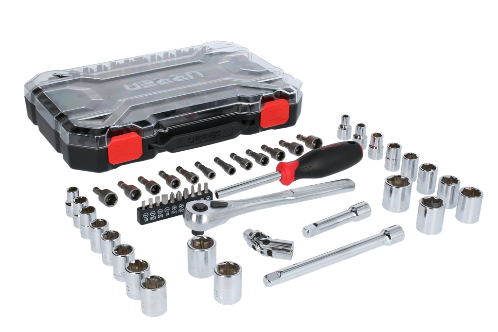 Juego de dados y accesorios cuadro de 3/8" combinado, 47 piezas, Urrea
