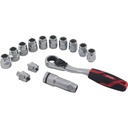 Juego de dados y accesorios cuadro de 3/8" Go-Through combinado, 14 piezas, Urrea