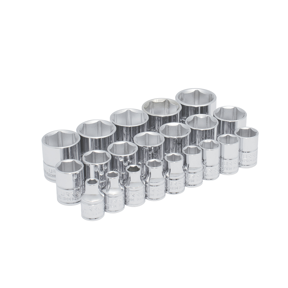 Juego de 21 dados métricos cuadro de 3/8", 6 puntas, Urrea