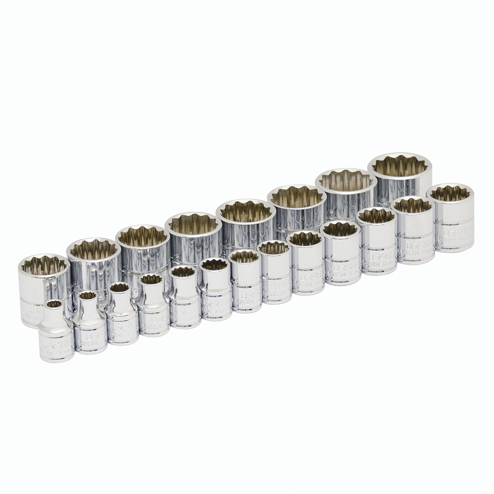 Juego de 21 dados métricos cuadro de 3/8", 12 puntas, Urrea