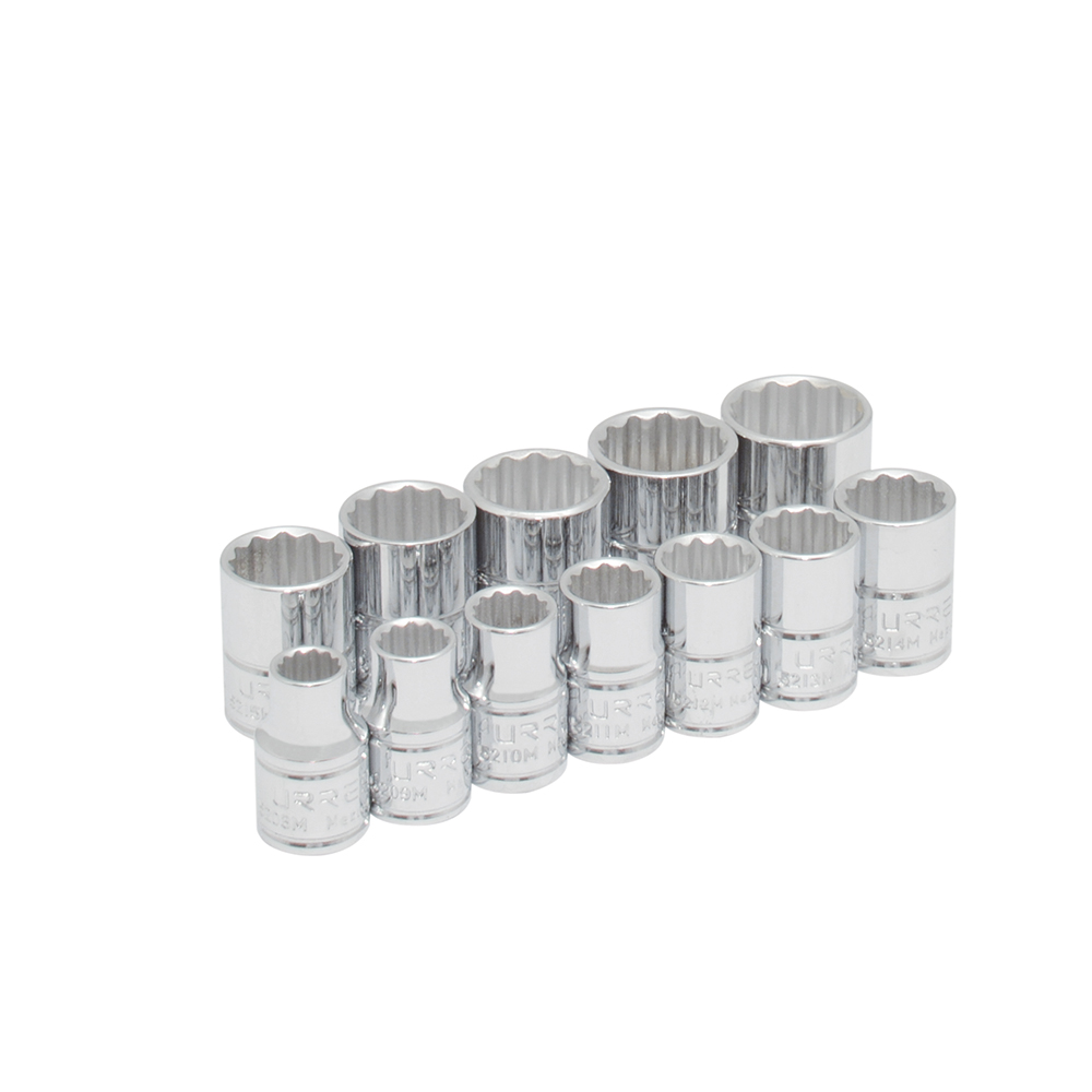Juego de 12 dados métricos cuadro de 3/8", 12 puntas, en riel, Urrea