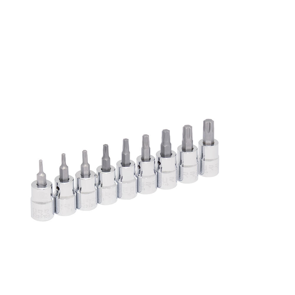 Juego de 9 dados con punta Torx cuadro de 3/8", en riel, Urrea