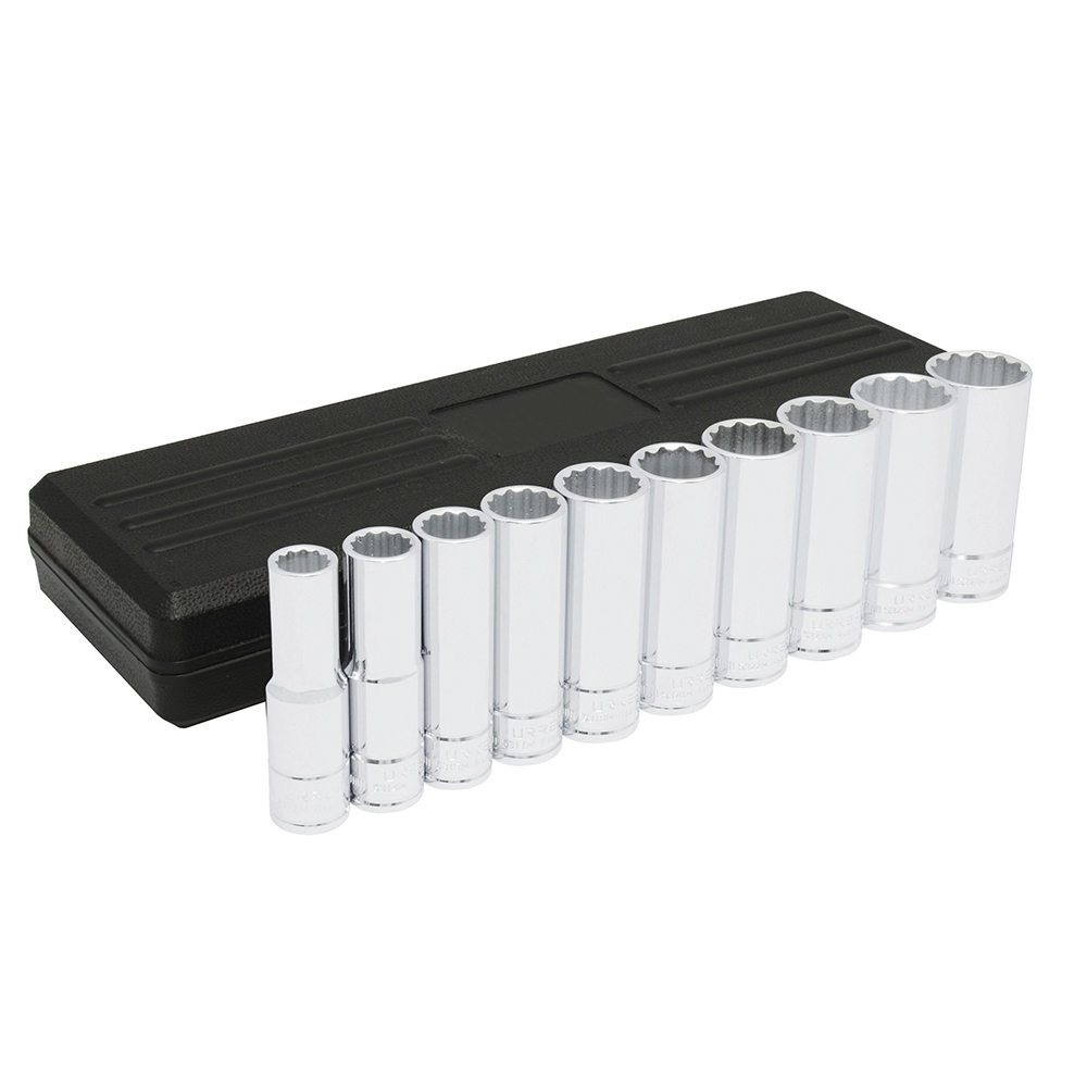 Juego de 10 dados largos métricos cuadro de 1/2", 12 puntas, Urrea
