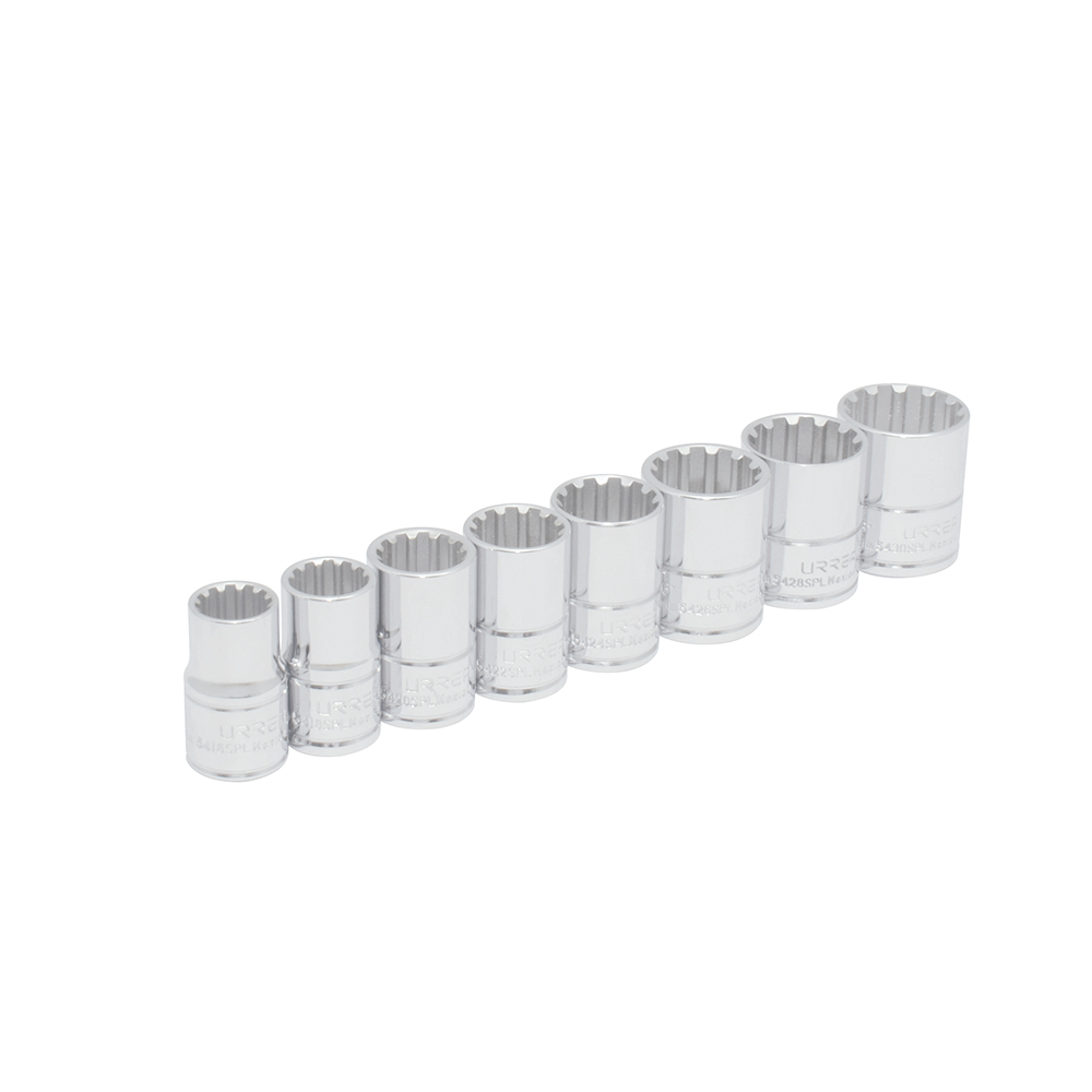 Juego de 8 dados Spline cuadro de 1/2", en riel, Urrea