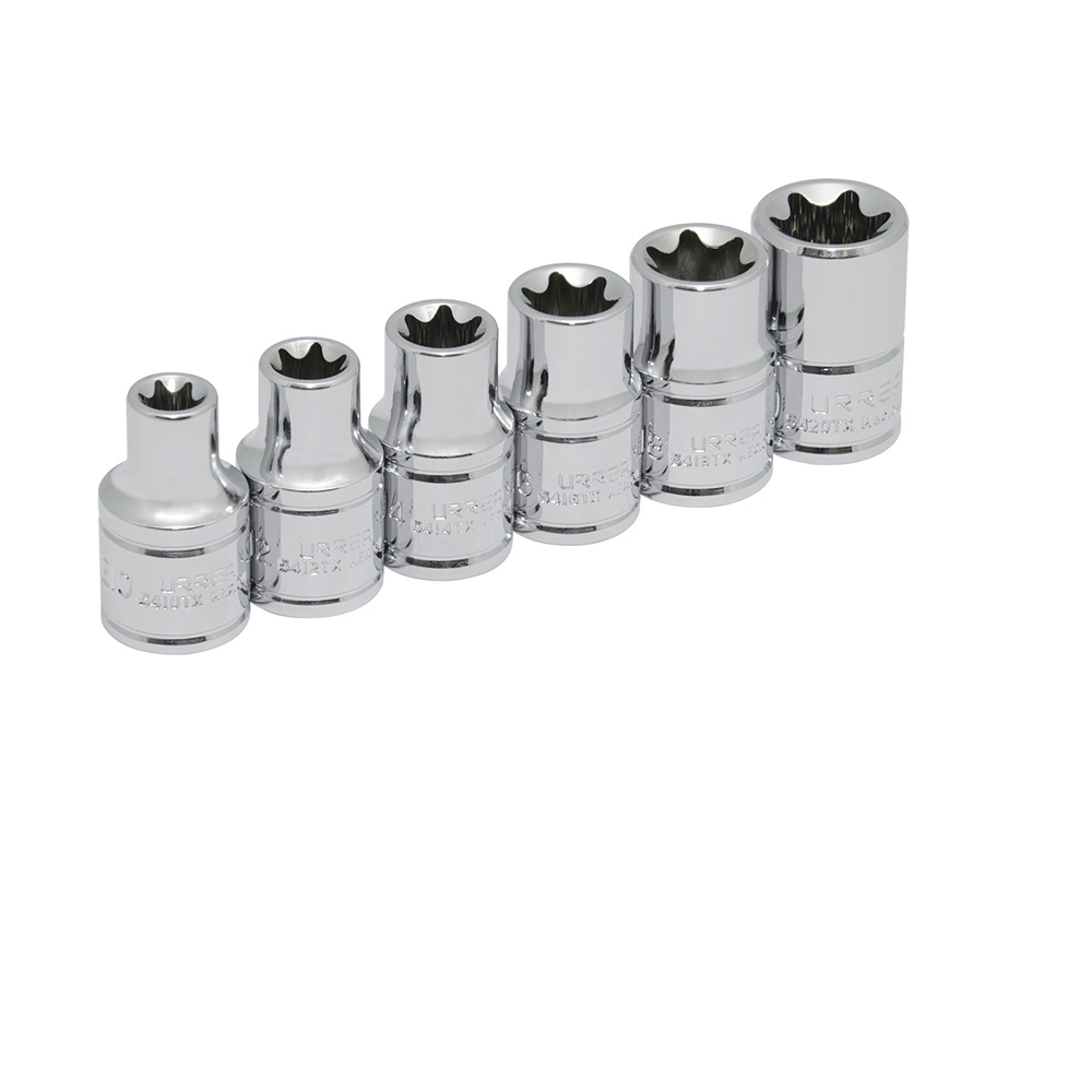 Juego de 6 dados Torx hembra cuadro de 1/2", en riel, Urrea