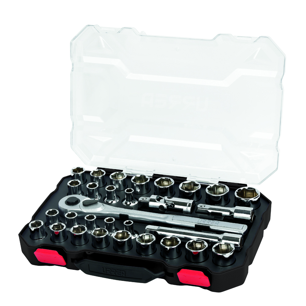 Juego de dados y accesorios cuadro de 1/2" combinado, 30 piezas, Urrea