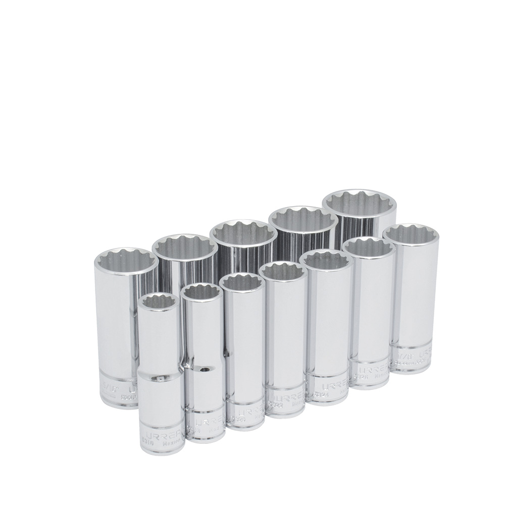 Juego de 12 dados largos en pulgadas cuadro de 1/2", 12 puntas, Urrea