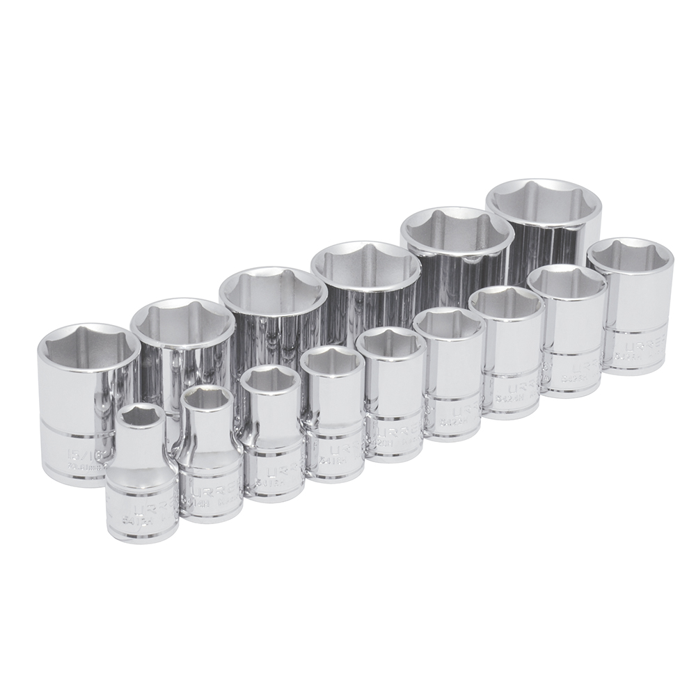 Juego de 15 dados en pulgadas cuadro de 1/2", 6 puntas, Urrea