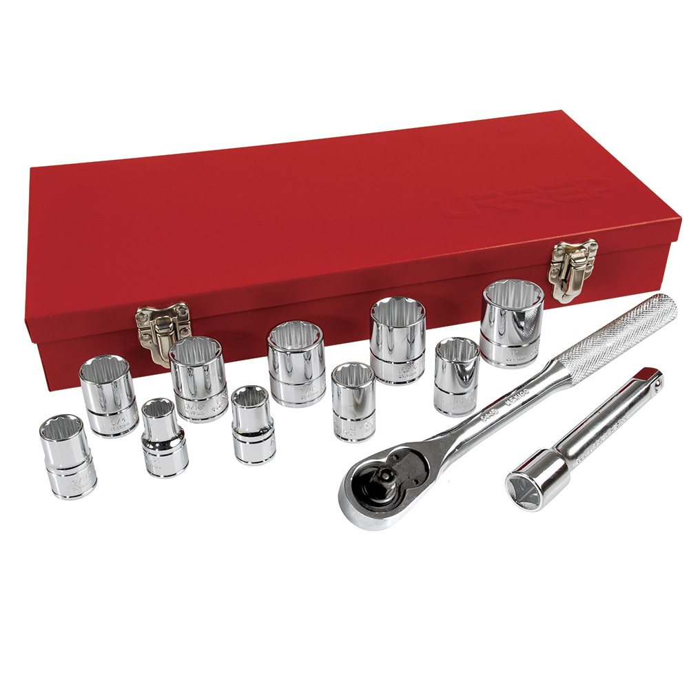 Juego de dados y accesorios cuadro de 1/2" en pulgadas, 13 piezas, Urrea