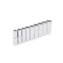 Juego de 9 dados largos en pulgadas cuadro de 1/2", 12 puntas, en riel, Urrea
