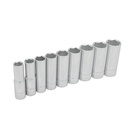 Juego de 9 dados largos en pulgadas cuadro de 1/2", 6 puntas, en riel, Urrea