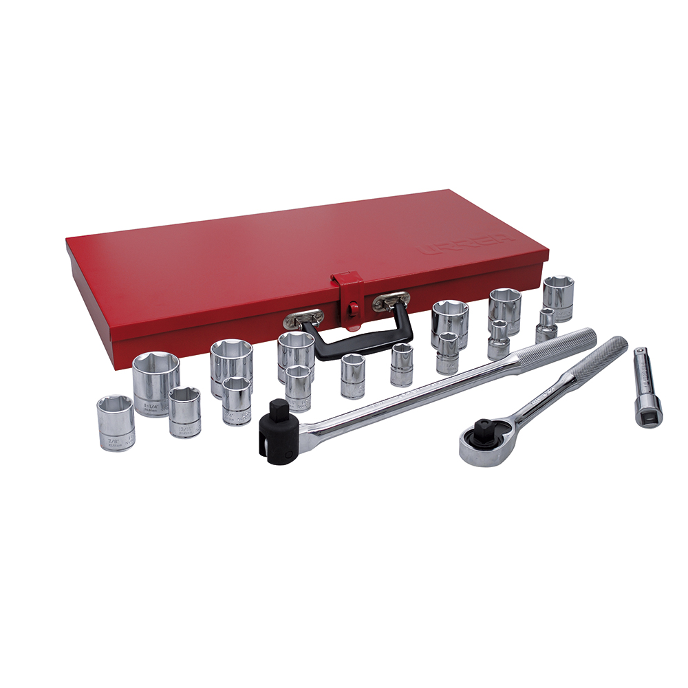 Juego de dados y accesorios cuadro de 1/2" en pulgadas, 19 piezas, Urrea