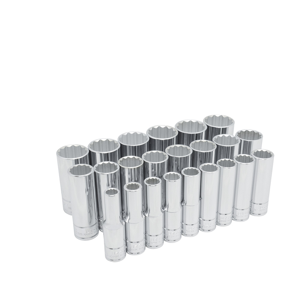 Juego de 23 dados largos métricos cuadro de 1/2", 12 puntas, Urrea