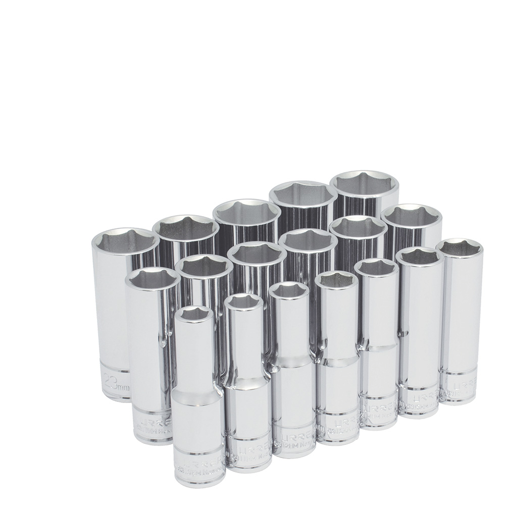 Juego de 18 dados largos métricos cuadro de 1/2", 6 puntas, Urrea