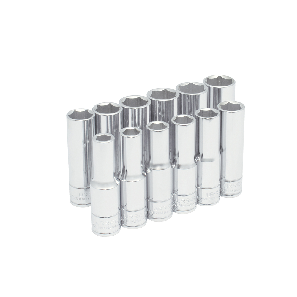 Juego de 12 dados largos métricos cuadro de 1/2", 6 puntas, Urrea