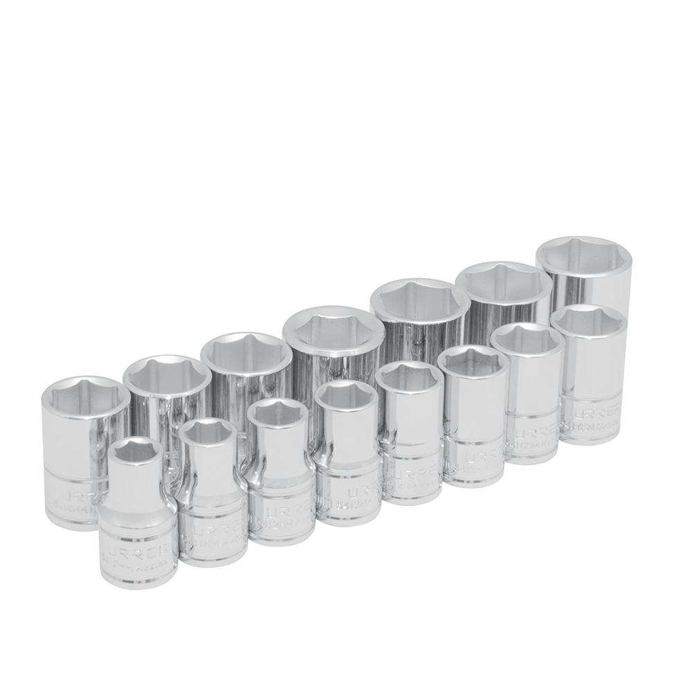 Juego de 15 dados métricos cuadro de 1/2", 6 puntas, Urrea