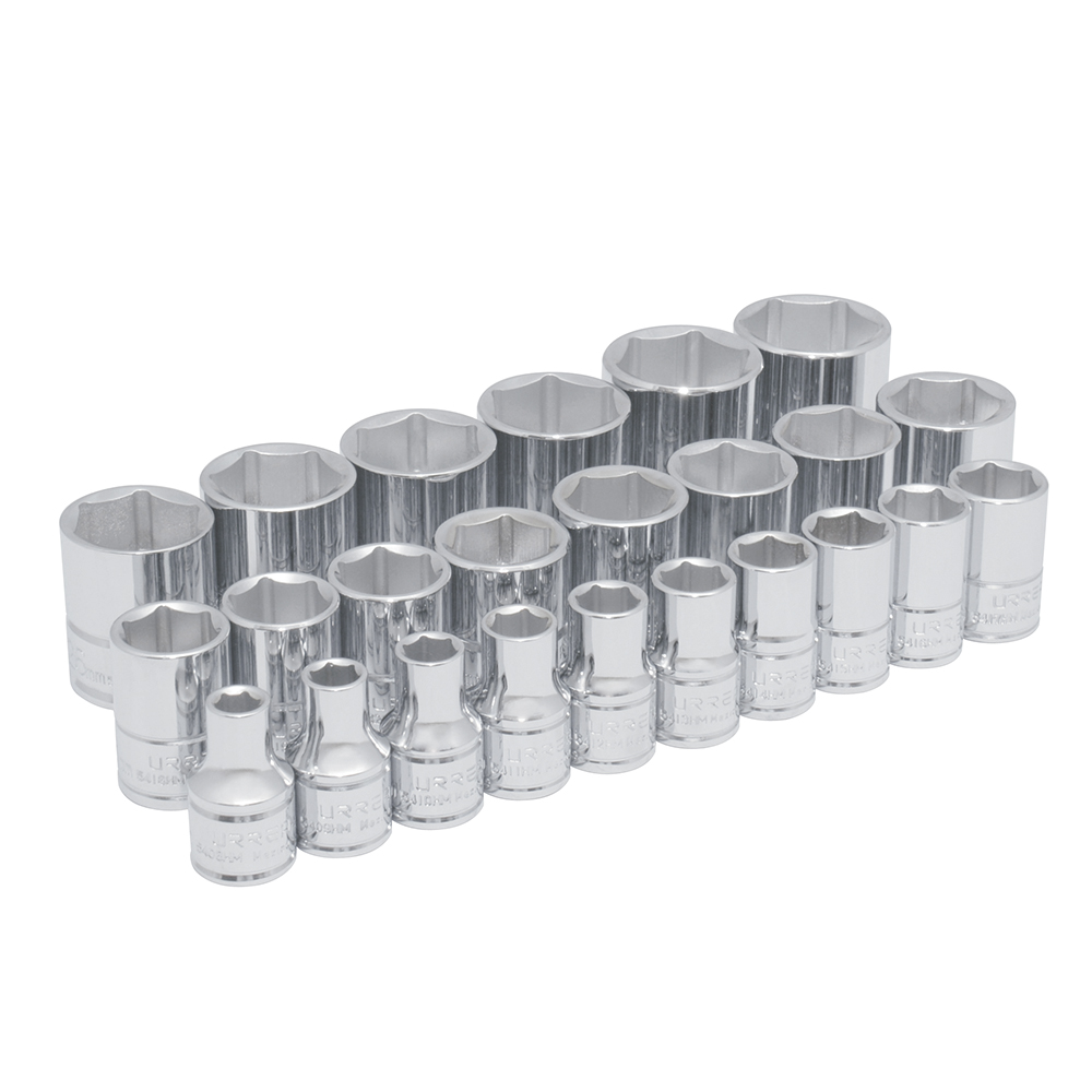 Juego de 24 dados métricos cuadro de 1/2", 6 puntas, Urrea