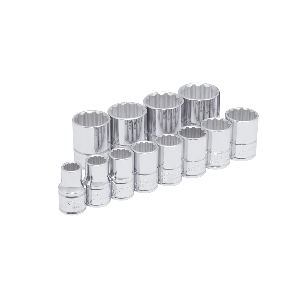 Juego de 12 dados métricos cuadro de 1/2", 12 puntas, en riel, Urrea