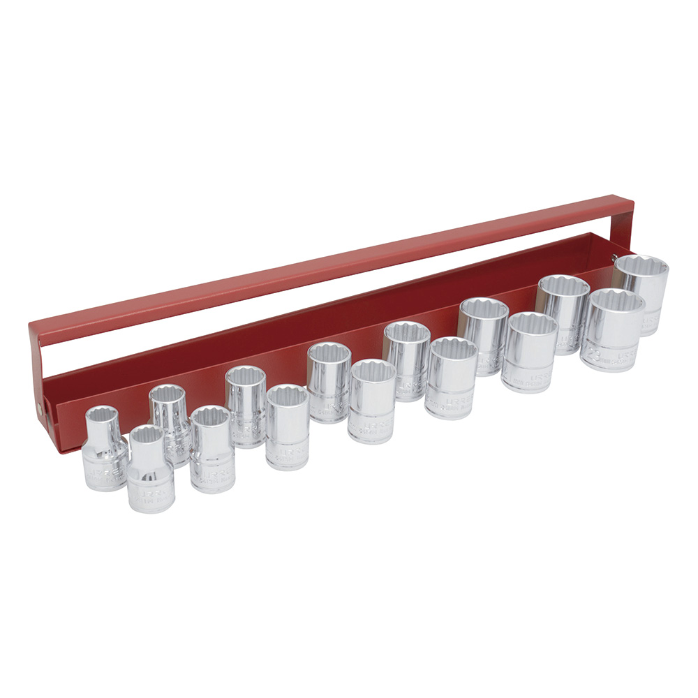 Juego de 15 dados métricos cuadro de 1/2", 12 puntas, Urrea