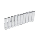 Juego de 10 dados largos métricos cuadro de 1/2", 12 puntas, en riel, Urrea