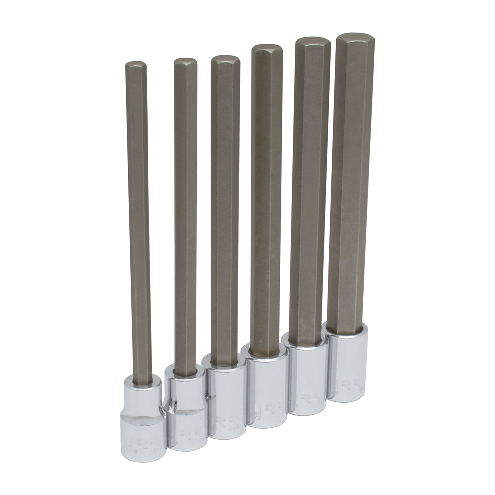 Juego de 6 dados con punta hexagonal extra larga en pulgadas cuadro de 1/2", Urrea