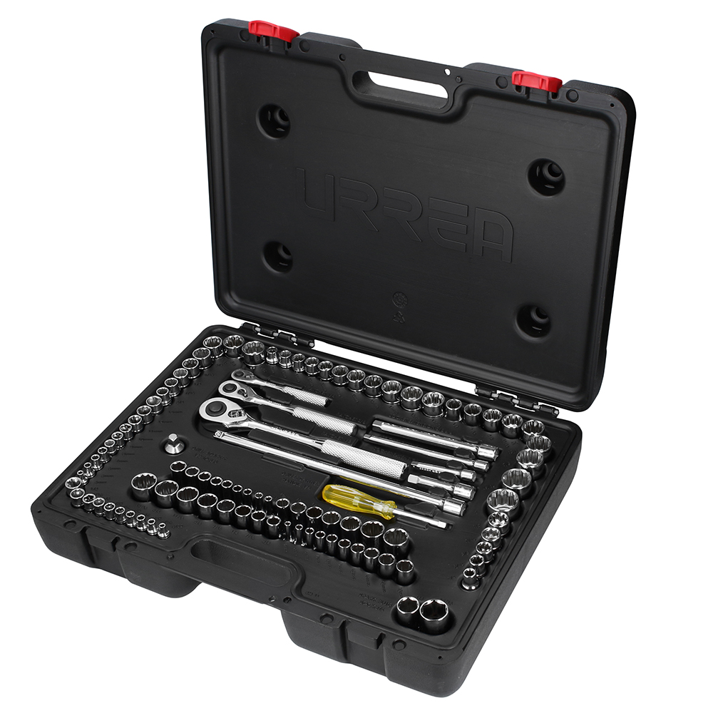 Juego de dados y accesorios cuadro de 1/4", 3/8" y 1/2" combinado, 99 piezas, Urrea