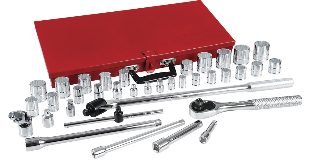 Juego de dados y accesorios cuadro de 3/8" y 1/2" en pulgadas, 37 piezas, Urrea