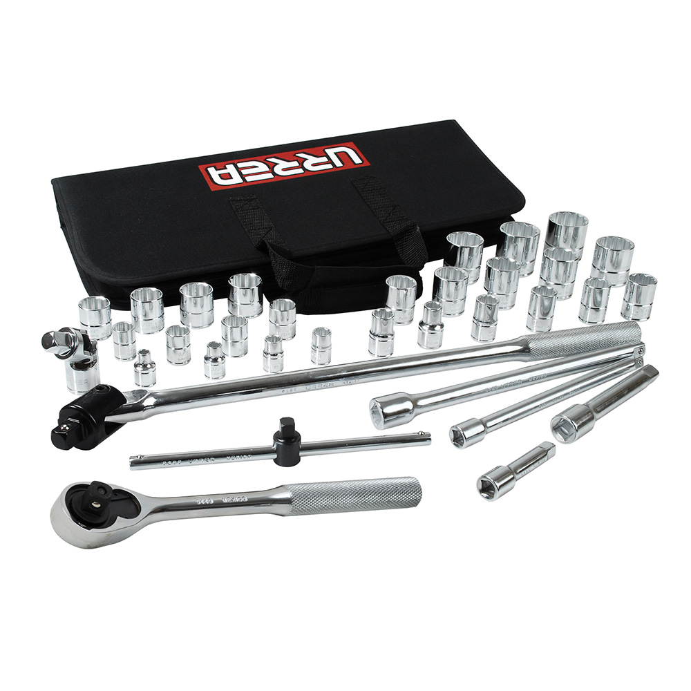 Juego de dados y accesorios cuadro de 3/8" y 1/2" en pulgadas, 35 piezas, Urrea