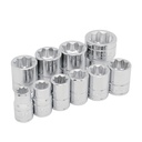 Juego de 10 dados en pulgadas cuadro de 1/2", 8 puntas, en riel, Urrea