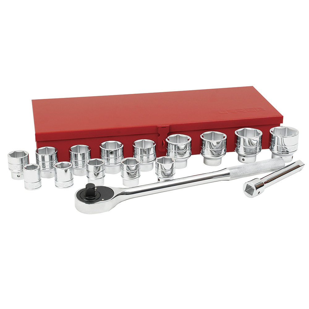 Juego de dados y accesorios cuadro de 3/4" en pulgadas, 17 piezas, Urrea
