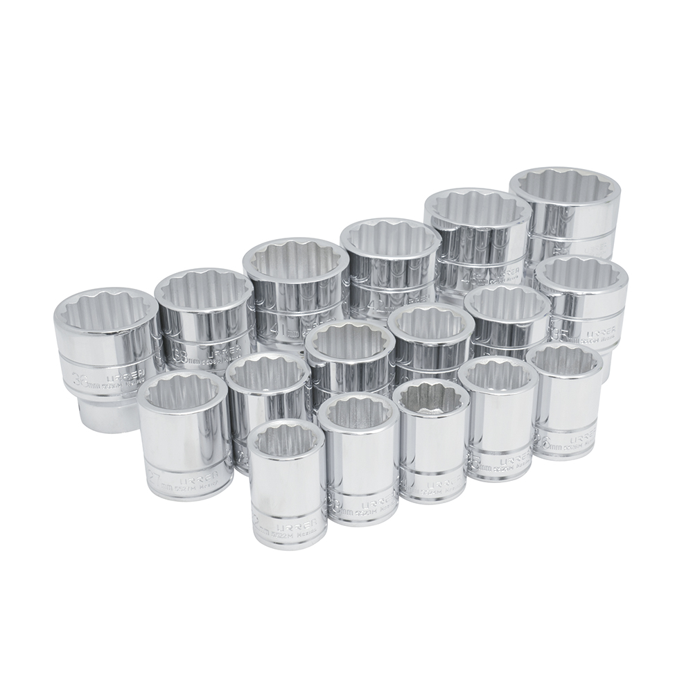 Juego de 17 dados métricos cuadro de 3/4", 12 puntas, Urrea