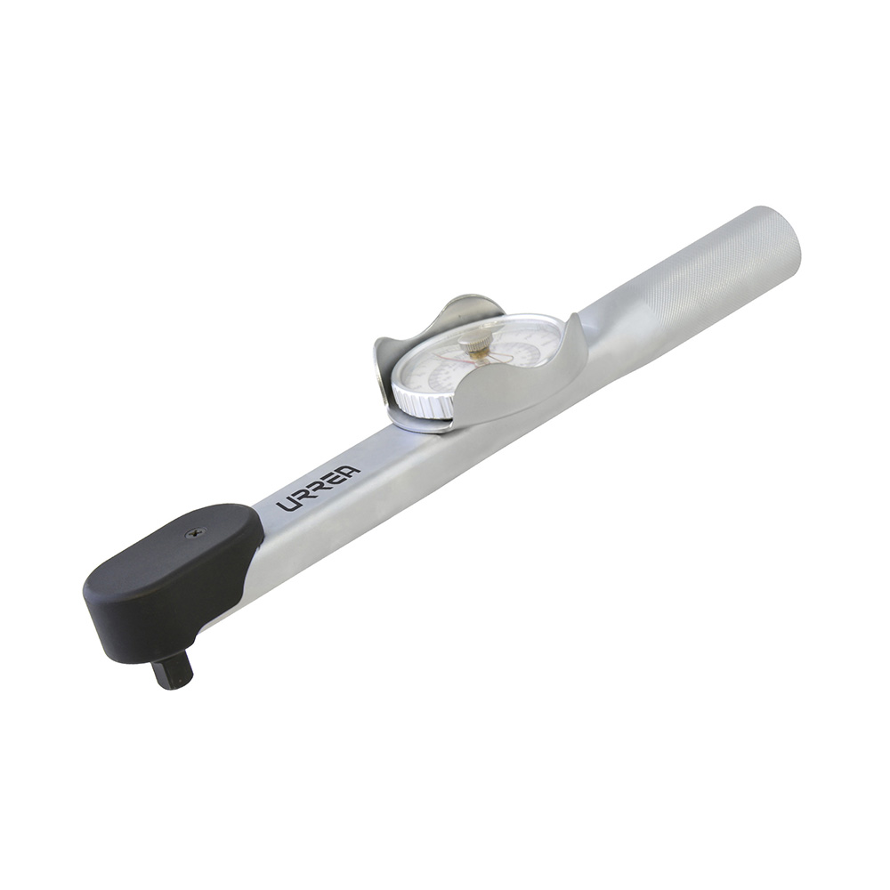 Torquímetro de carátula con cuerpo de aluminio cuadro de 3/8", 30-150 in-lb, Urrea