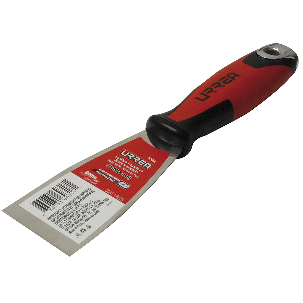 Espátula flexible de acero inoxidable con mango bimaterial 2", Urrea