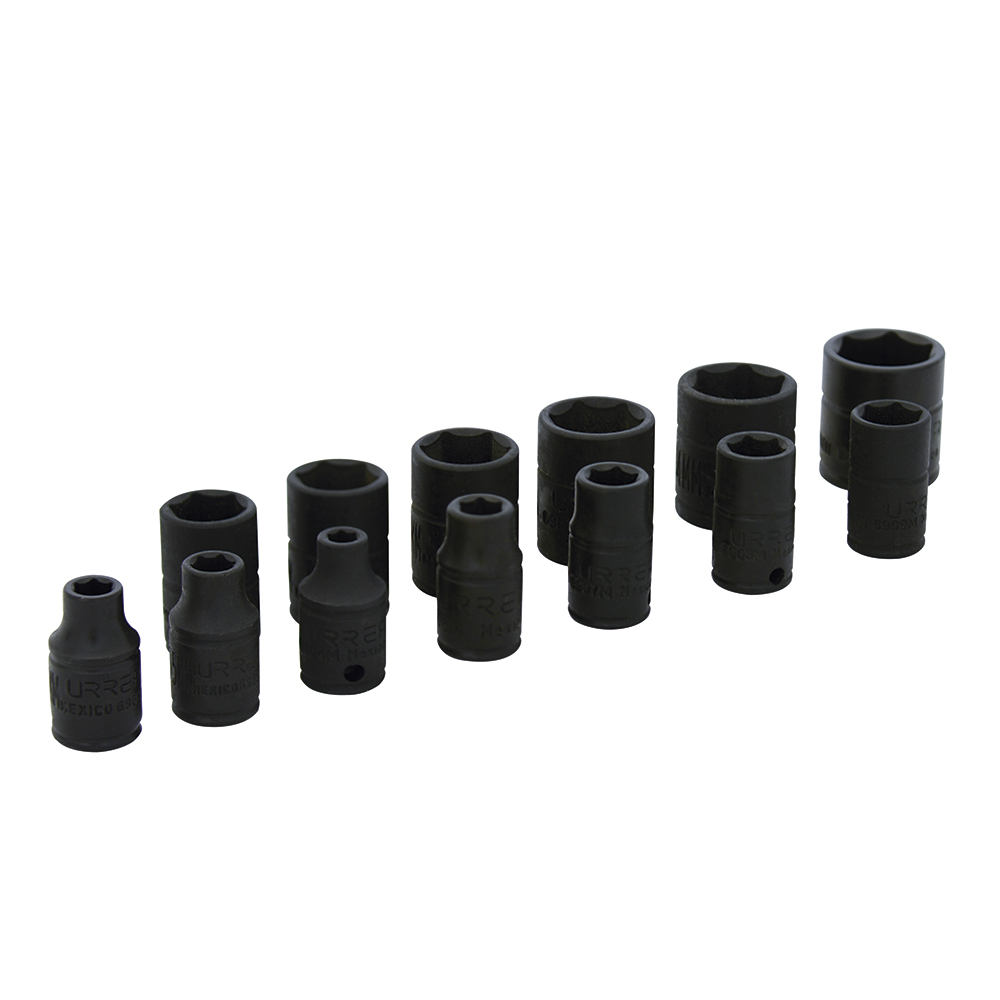 Juego de 13 dados de impacto métricos cuadro de 1/4", 6 puntas, Urrea