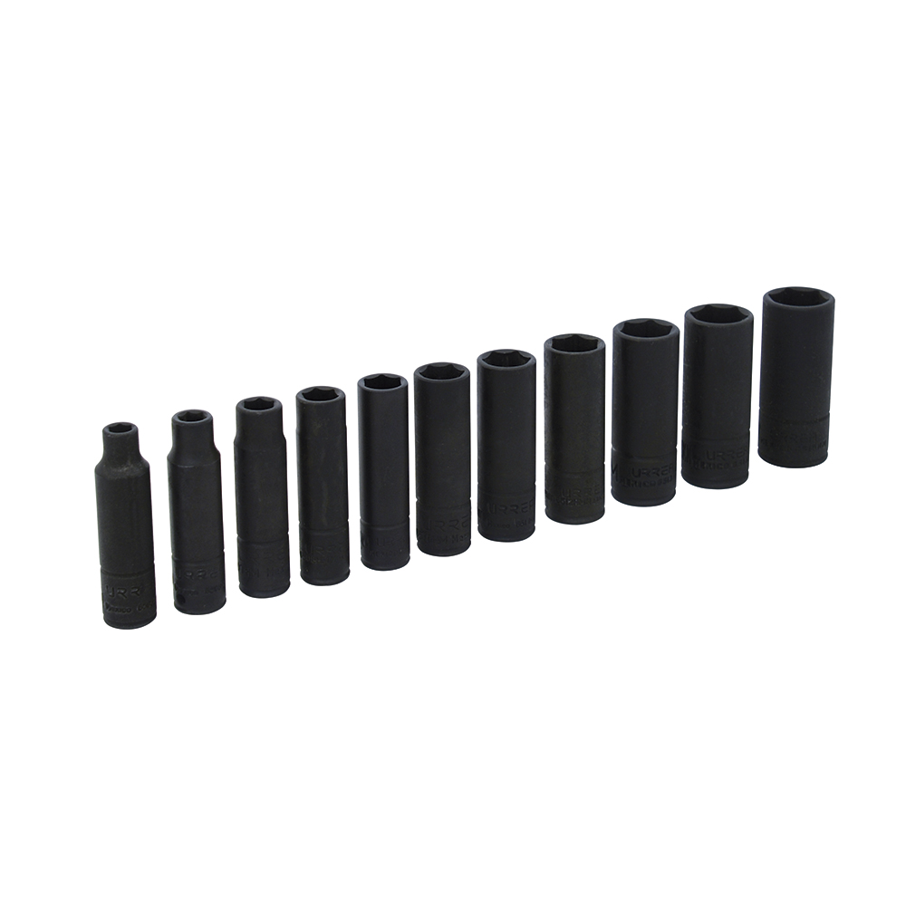 Juego de 11 dados largos de impacto métricos cuadro de 1/4", 6 puntas, Urrea