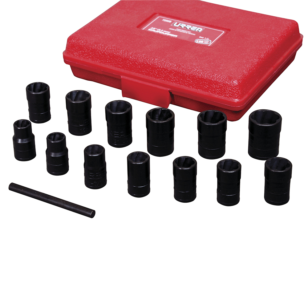 Juego de extractor tuercas barridas 3/8", 14 piezas, Urrea