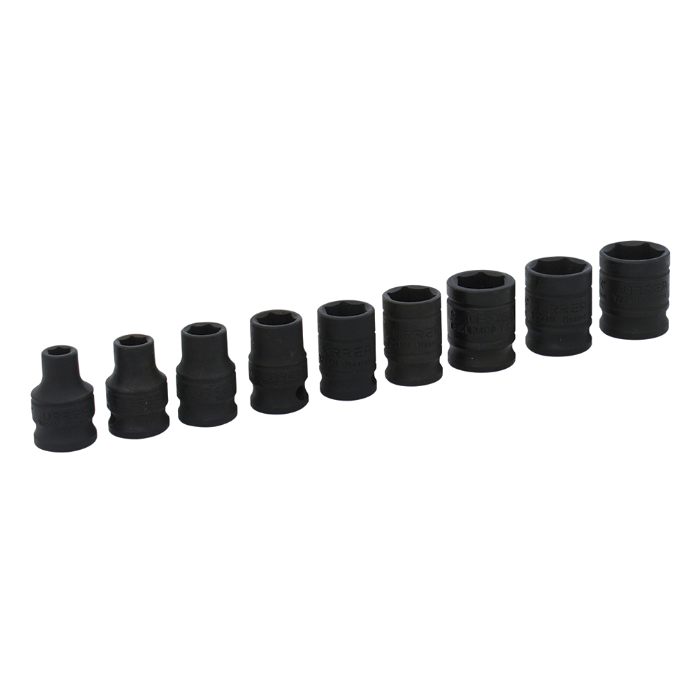 Juego de 9 dados de impacto en pulgadas cuadro de 3/8", 6 puntas, Urrea
