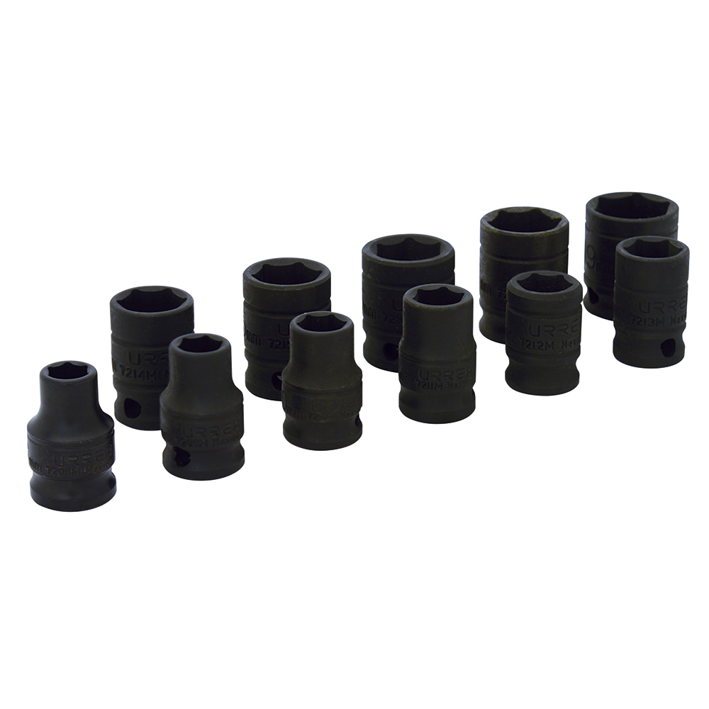 Juego de 11 dados de impacto métricos cuadro de 3/8", 6 puntas, Urrea
