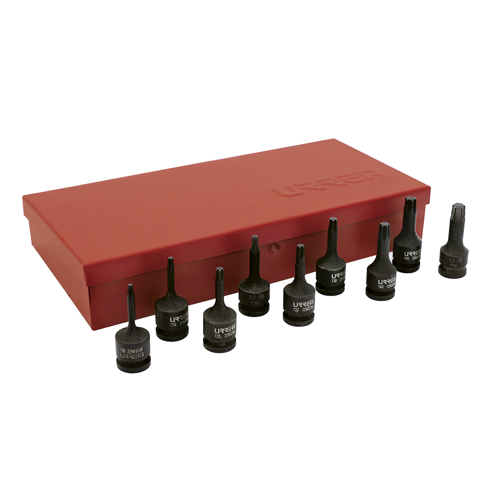 Juego de 9 dados de impacto con punta Torx cuadro de 3/8", Urrea