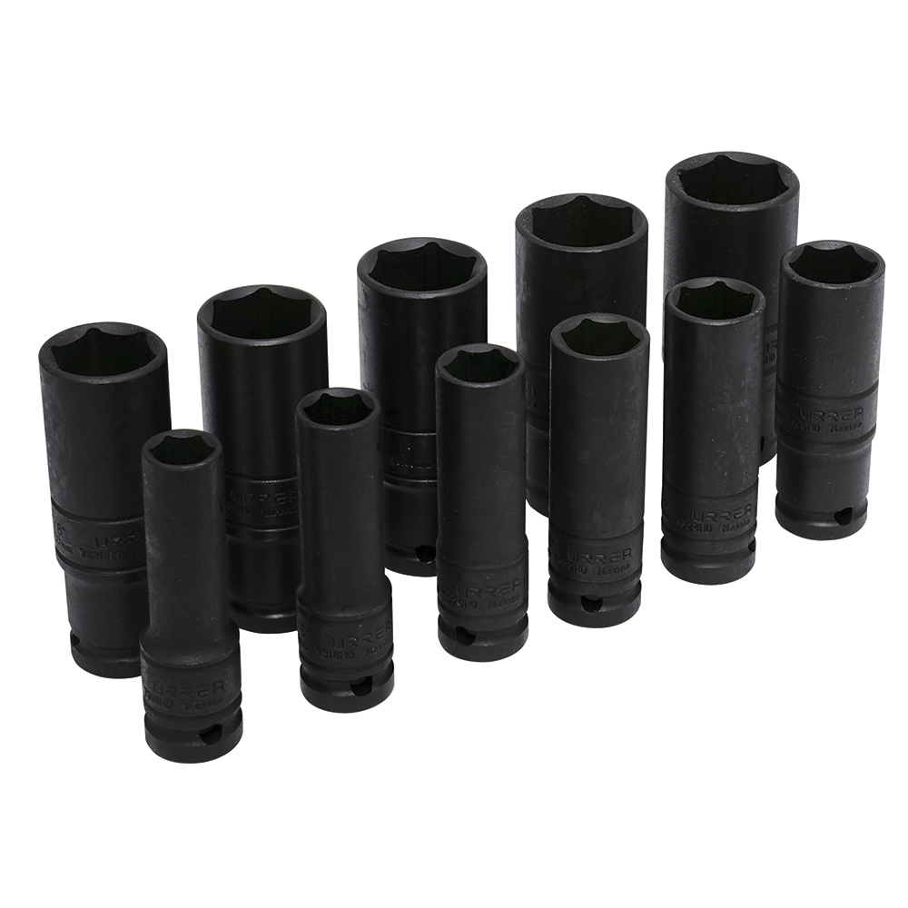 Juego de 11 dados largos de impacto pared delgada en pulgadas cuadro de 1/2", 6 puntas, Urrea